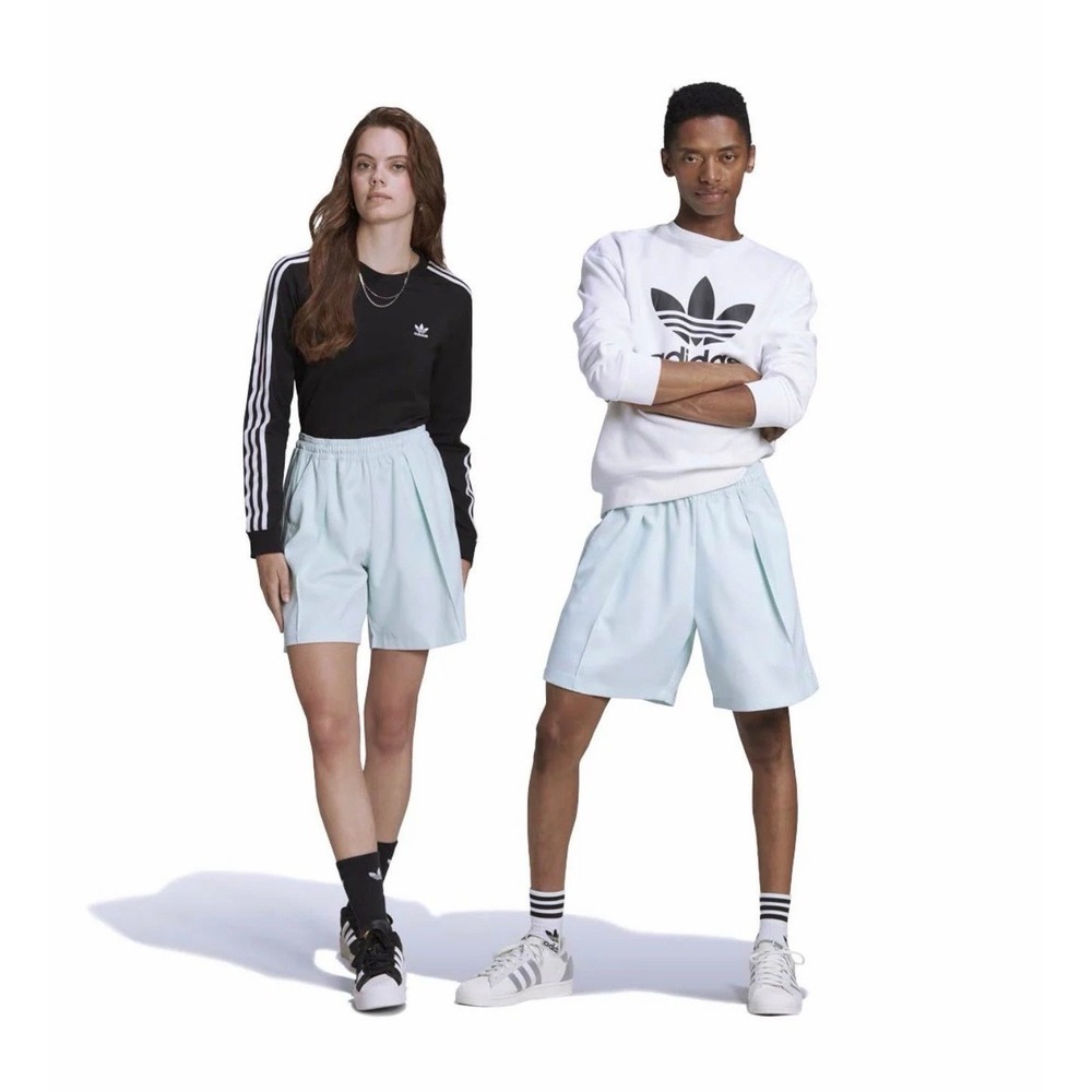 Adidas Originals Unisex Light Blue 3-Stripes Shorts Relaxed Fit M